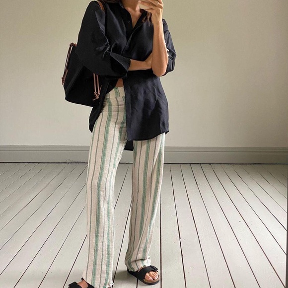 Roxy Oceanside Stripe Flared Linen Pants M NWT - Picture 15 of 16